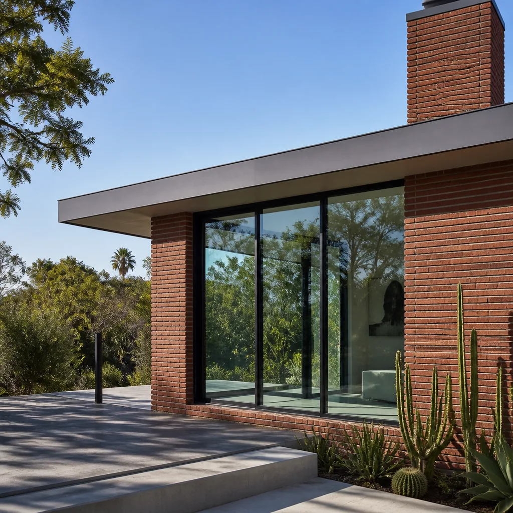 Modern home featuring custom floor-to-ceiling glass sliding patio doors